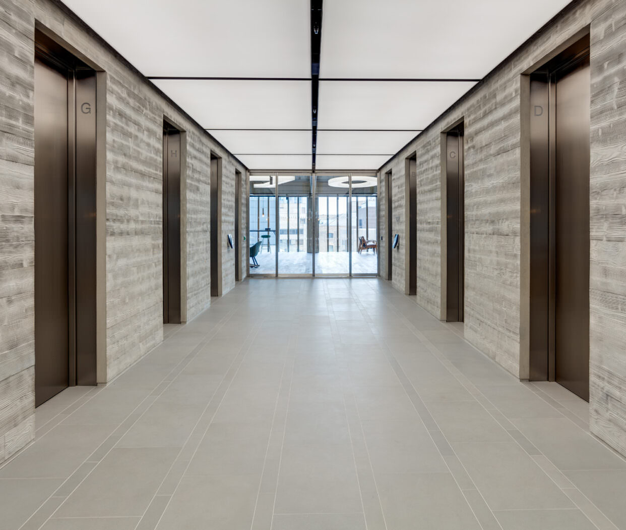 Commercial Property Photography - view of lift lobby at 70 St Mary's Axe