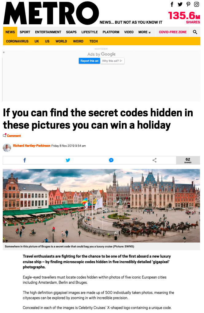 Gigapixel treasure hunt: screenshot of media coverage