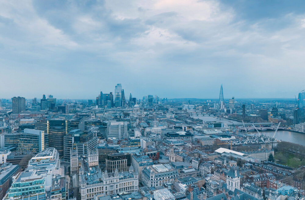 London Property photography: cityscape from aerial 360 high above Lincoln Square