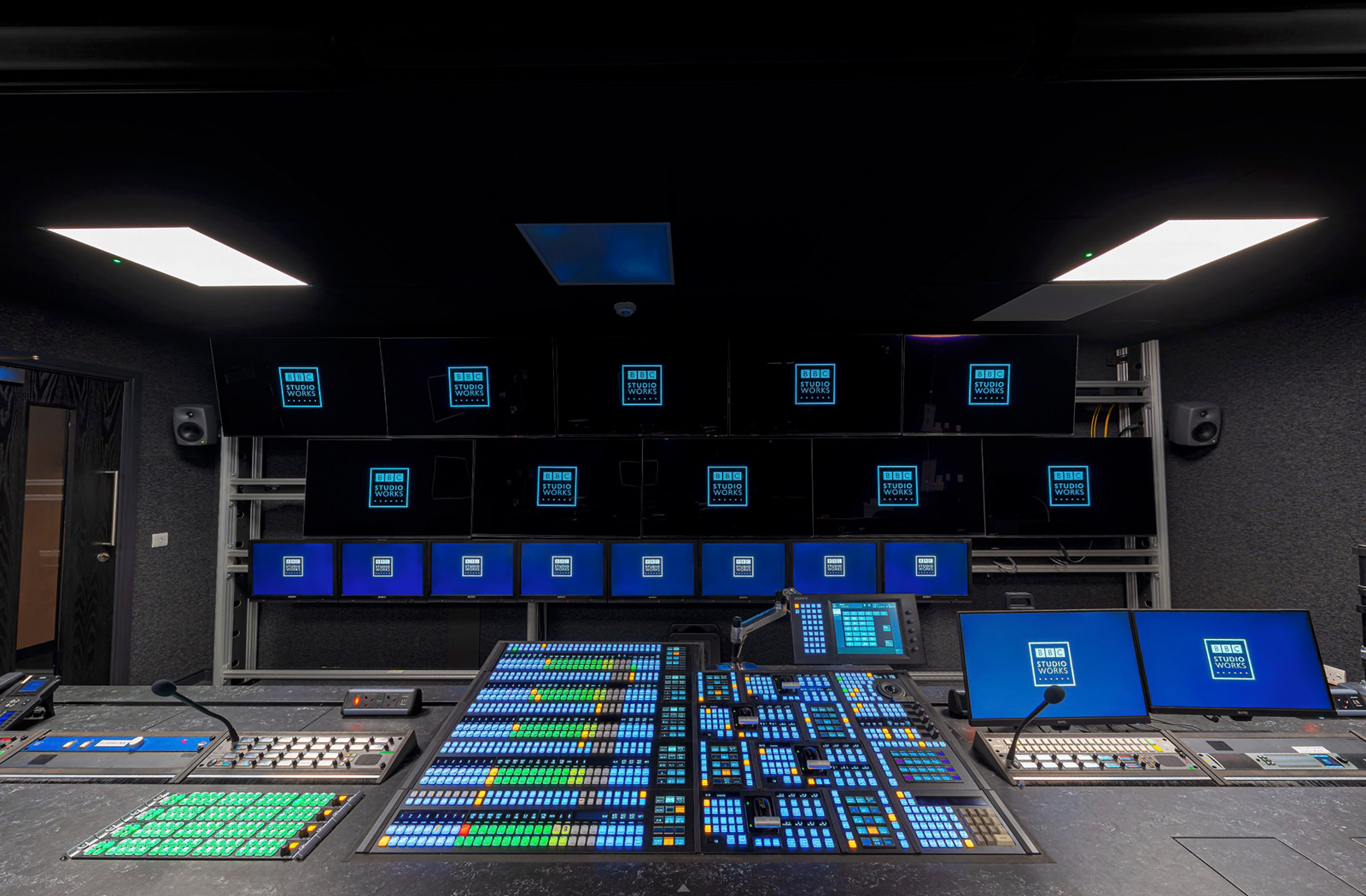 TV Studio Virtual Tour at Kelvin Hall - this image shows the main desk in the production control room.