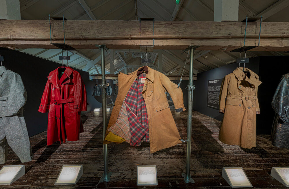Crop from a 360 image showing some of the exhibits at the Belstaff 100 years exhibition virtual tour.
