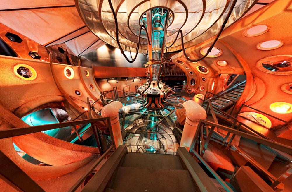 Still taken from a Tardis virtual tour - view down into the console room.