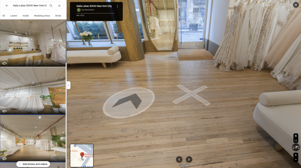 This still image is taken from our article about the end of the Google Trusted Photographer scheme. It shows a bridal shop virtual tour walkthrough as it appears on Google Streetview.