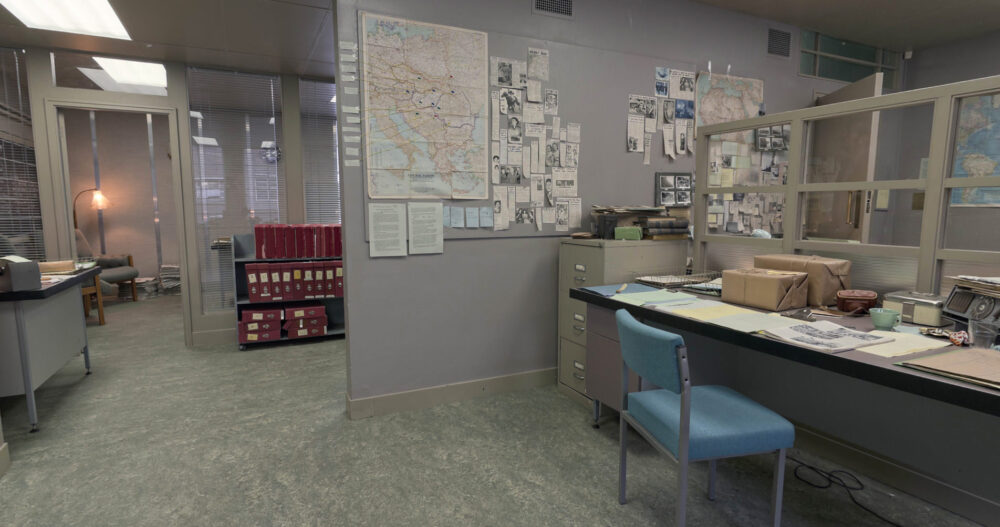 The Hour TV set virtual tour - production offices that form part of the set. This is a still taken from the 360 tour.