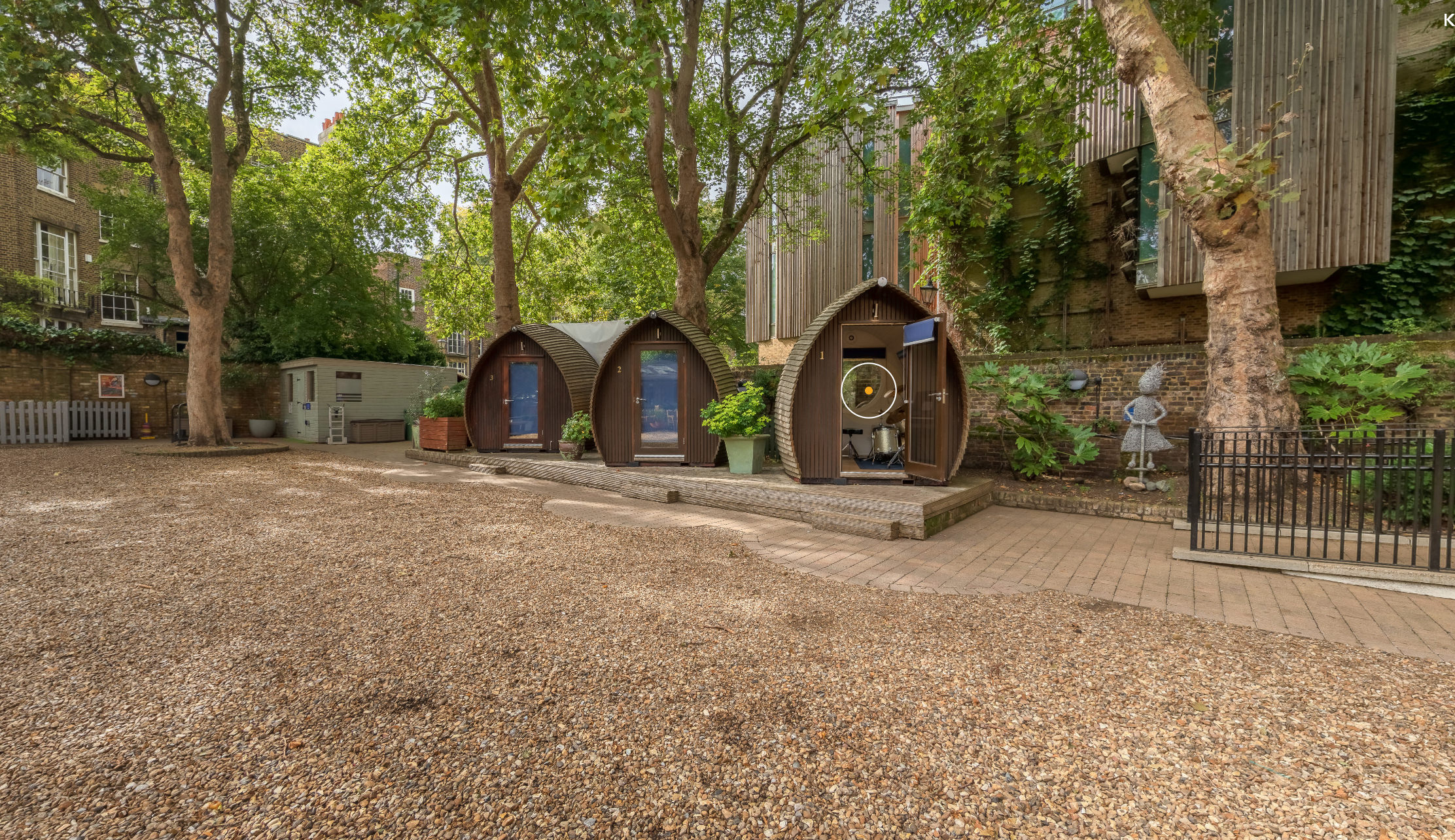 Music pods in the courtyard at Kew Green School, London.